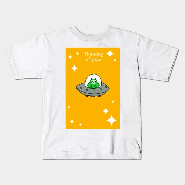 "Thinking of You" Alien UFO Sloth Kids T-Shirt by saradaboru